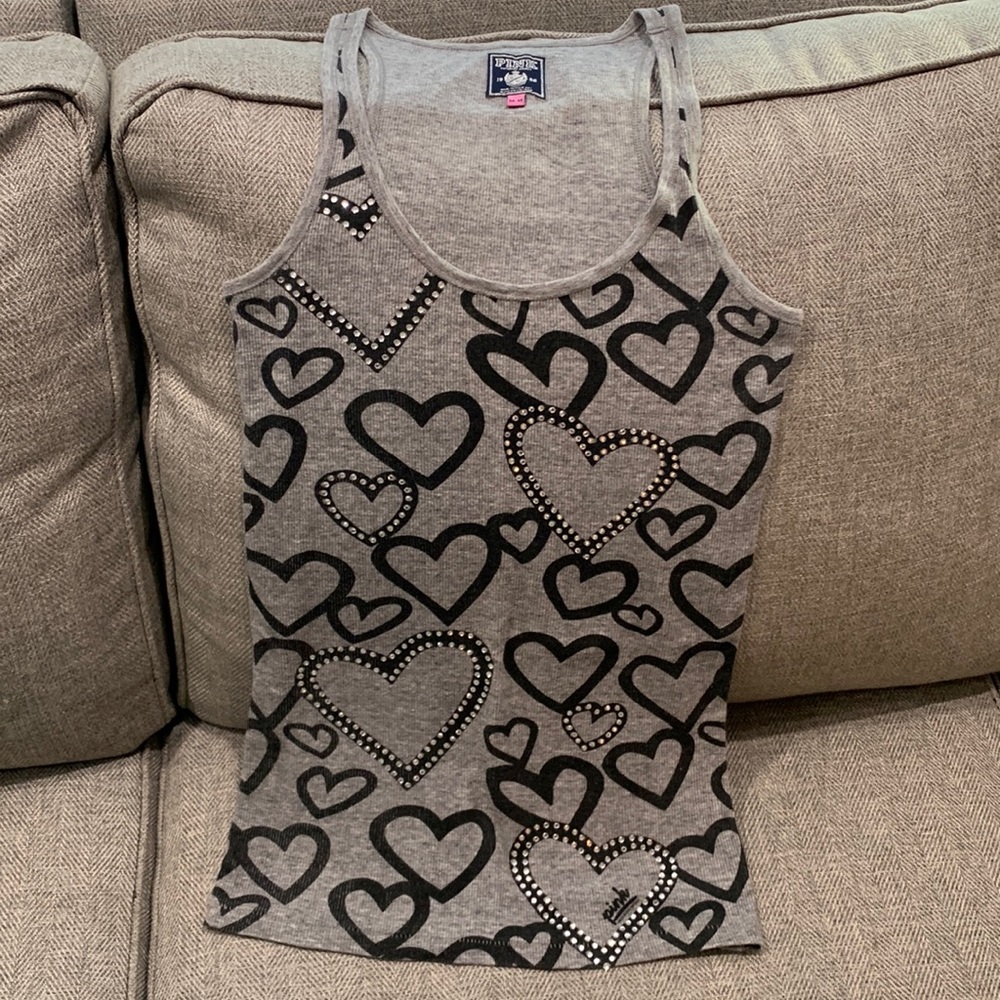 PINK sequin racer back tank top. Gray & black, size M
